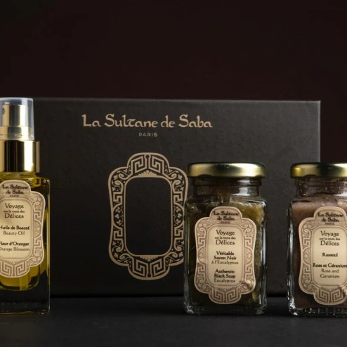 Набір для тіла хамам LA SULTANE DE SABA Body Gift Set Hammam Ritual: олія 50мл, рассул 100мл, чорне мило з евкаліптом 100