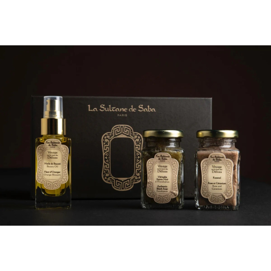 Набір для тіла хамам LA SULTANE DE SABA Body Gift Set Hammam Ritual: олія 50мл, рассул 100мл, чорне мило з евкаліптом 100