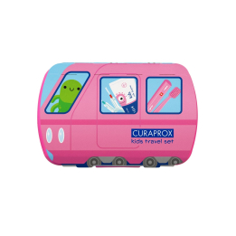 Дорожный набор CURAPROX Kids (Зубна щетка Kids,дет.зубная паста 10мл,йоршики 2 шт.) в цвете: Розовый