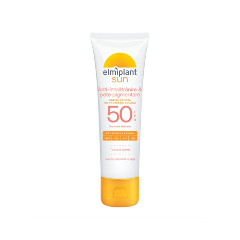 Антивозрастной солнцезащитный крем для лица ELMIPLANT Crema protectie solar SPF50 anti imbatrani 50ml
