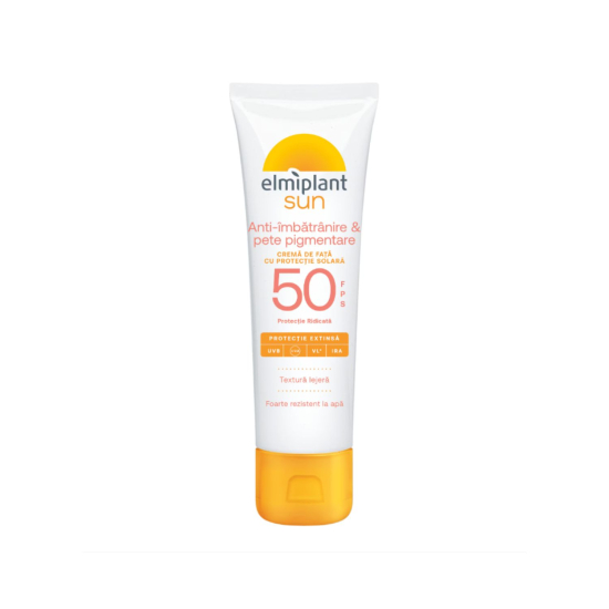 Антивозрастной солнцезащитный крем для лица ELMIPLANT Crema protectie solar SPF50 anti imbatrani 50ml