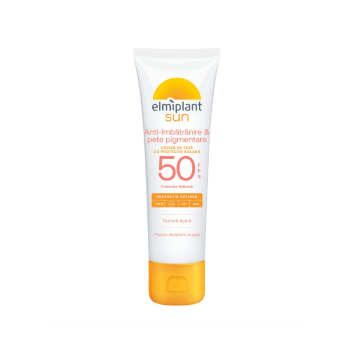 Антивіковий сонцезахисний крем для обличчя ELMIPLANT Crema protectie solar SPF50 anti imbatrani 50ml Антивіковий сонцезахисний крем для обличчя ELMIPLANT Crema protectie solar SPF50 anti imbatrani 50ml
