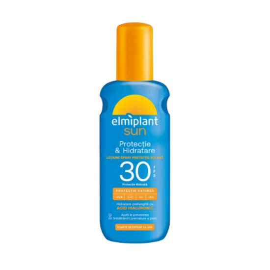 Зволожуючий сонцезахисний лосьйон спрей ELMIPLANT Spray lotion protectie solar Hidratare 30SPF 200ml