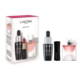 Подарунковий міні набір LANCOME Paris (сироватка Advanced Génifique 10мл + парфуми La Vie est Belle 4мл + помада L'Absolu Rouge Drama Matte 1,6г)