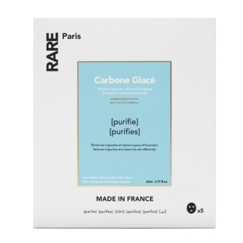 Набір з п'яти очищувальних масок для обличчя RARE Paris Carbone Glacé з гамамелісом та екстрактом мальви														