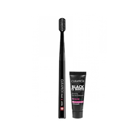 Набор отбеливающая зубная паста Curaprox BLACK IS WHITE 10ml + Зубная щетка ULTRA SOFT CS5460