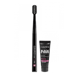 Набор отбеливающая зубная паста Curaprox BLACK IS WHITE 10ml + Зубная щетка ULTRA SOFT CS5460