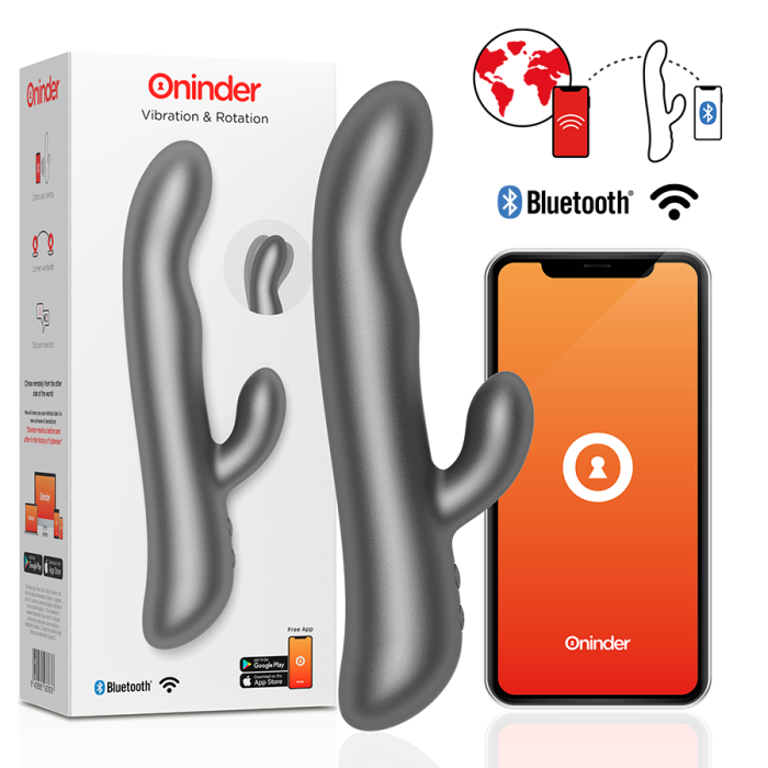 Смарт вібратор-кролик з рухливою голівкою VIBRATION & ROTATION,  колір: чорний  Oninder (Іспанія)