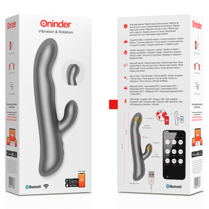 Смарт вібратор-кролик з рухливою голівкою VIBRATION & ROTATION,  колір: чорний  Oninder (Іспанія)