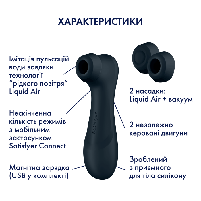 Вакуумний смарт стимулятор для клітора  з вібрацією та Liquid Air  Pro 2 Generation 3 Connect App  колір: темно-сірий  Satisfyer (Німеччина)