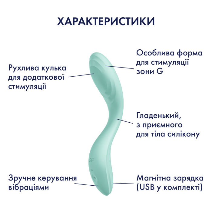 Вібратор для зони G з рухливою кулькою Rrrolling Pleasure, колір: м'ятний Satisfyer (Німеччина)