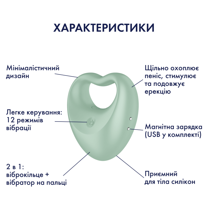 2 в 1 вібратор для пар: віброкільце + вібратор на пальці  Perfect Pair 3, колір: зелений Satisfyer (Німеччина)