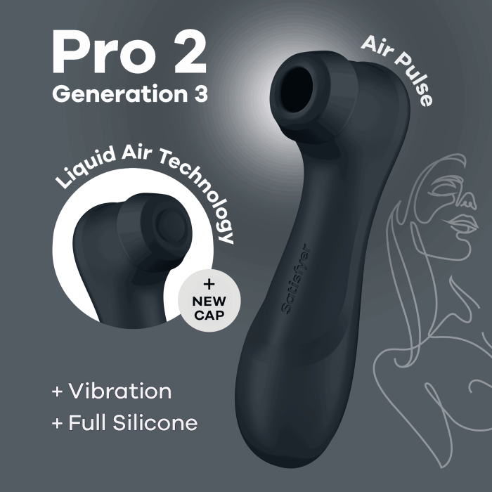 Вакуумний стимулятор клітора з вібрацією та Liquid Air Pro 2 Generation 3  колір: темно-сірий Satisfyer (Німеччина)