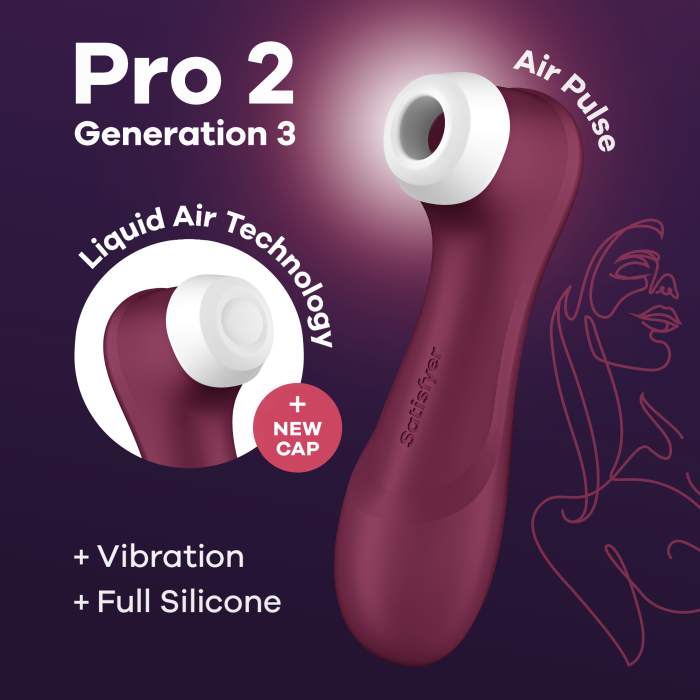 Вакуумний стимулятор клітора з вібрацією та Liquid Air Pro 2 Generation 3  колір: бордовий Satisfyer (Німеччина)