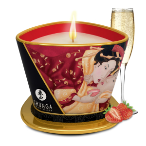 Масажна свічка  Sparkling Strawberry Wine аромат: полуниця і шампанське, 170 мл.  SHUNGA (Канада)